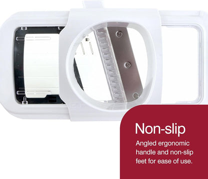 Zyliss Easy Control Handheld Slicer - Vegetable Slicer & Chopper - Fruit Cutter - Handheld Slicer with Two Stainless Steel Blades - Dishwasher Safe - White/Red, 13 inches