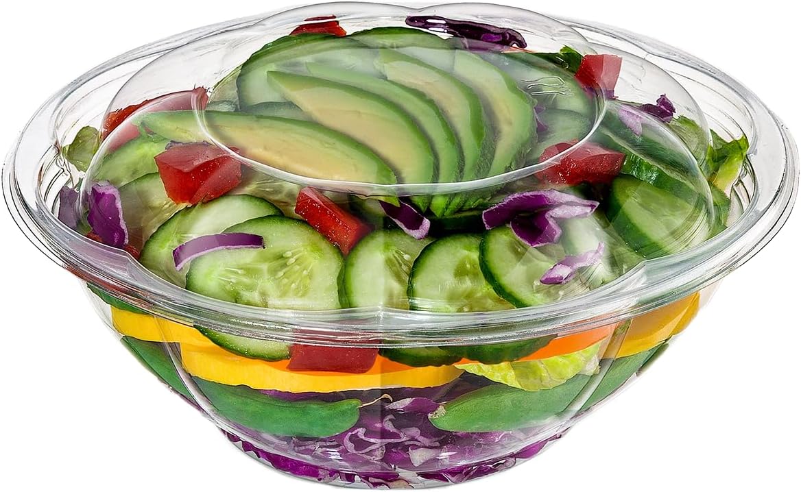 GUSTO [18 oz. - 50 Count Clear Plastic Salad Bowls with Lids, Disposable Salad Containers - Perfect for Takeout, Salads, and Meal Prep (Formerly Comfy Package)