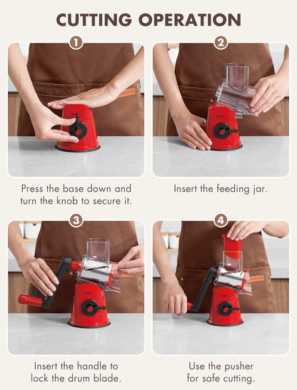 GDL Rotary Cheese Grater Hand Crank with 5 Interchangeable Blades - Upgraded Cheese Shredder Featuring Strong Suction Base for Cheese Shredding, Wavy Slicing, Nut Grinding, Ice Shaving