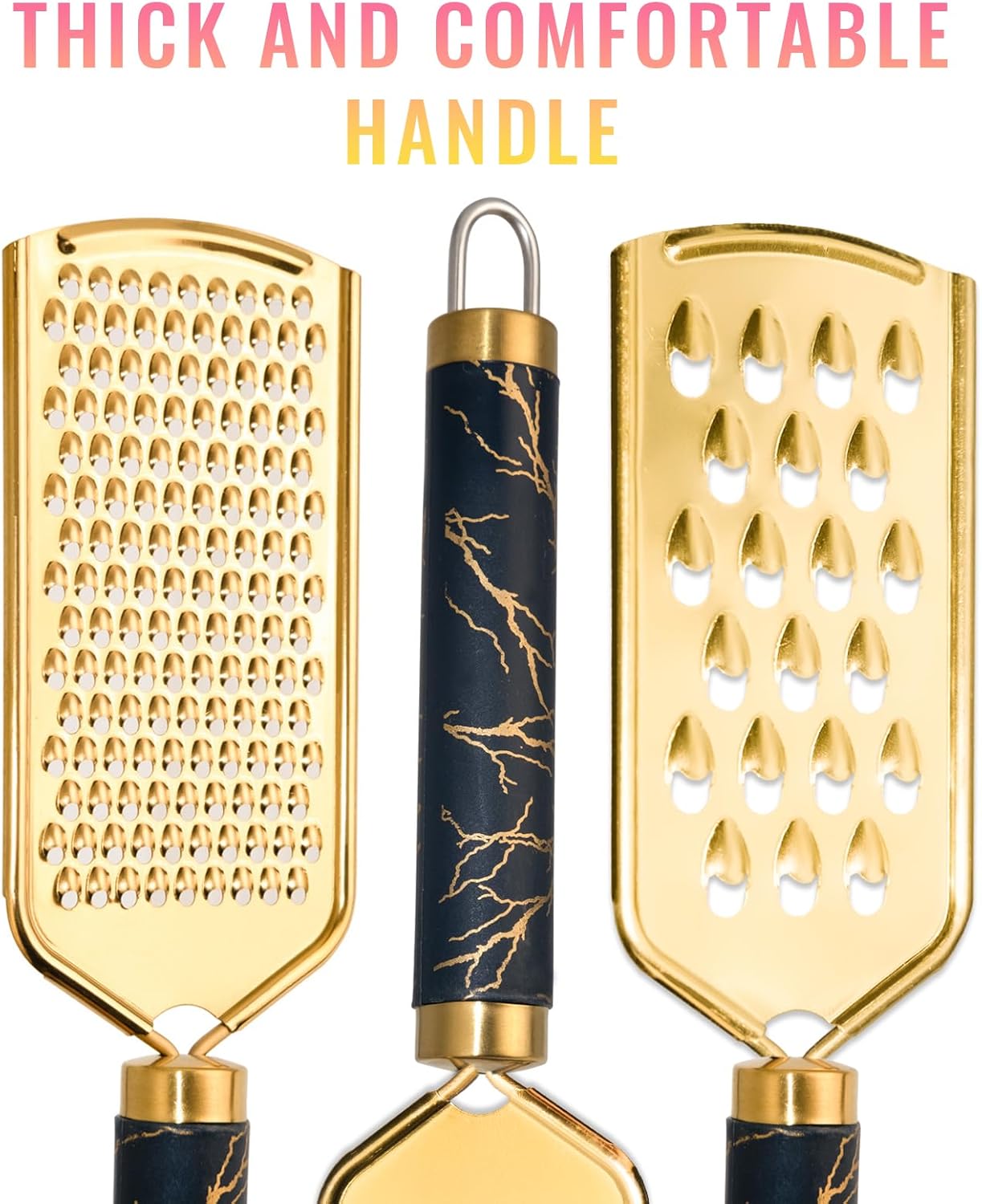 Professional Cheese Grater, Gold Stainless Steel Cheese Grater Handheld, Grater Hand Crank, Practical Kitchen Gadgets, Graters for Cheese, Chocolate, Spices (Medium Coarse)