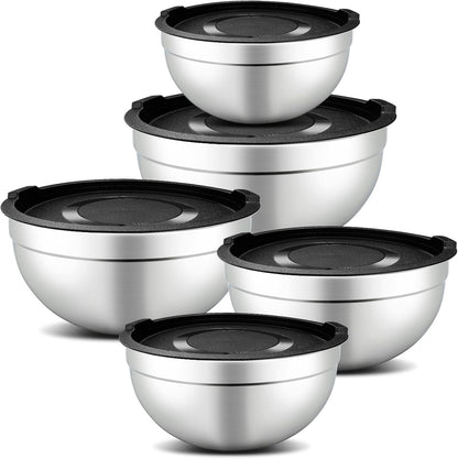Hunnycook 7 Piece Mixing Bowls with Lids Set - Mixing Bowls Stainless Steel Bowls for Kitchen Baking, Size 0.7, 1.1, 1.5, 2.1, 3.5, 4, 4.5QT, Baking Bowl for Food Preparation, Mixing and Serving Foods