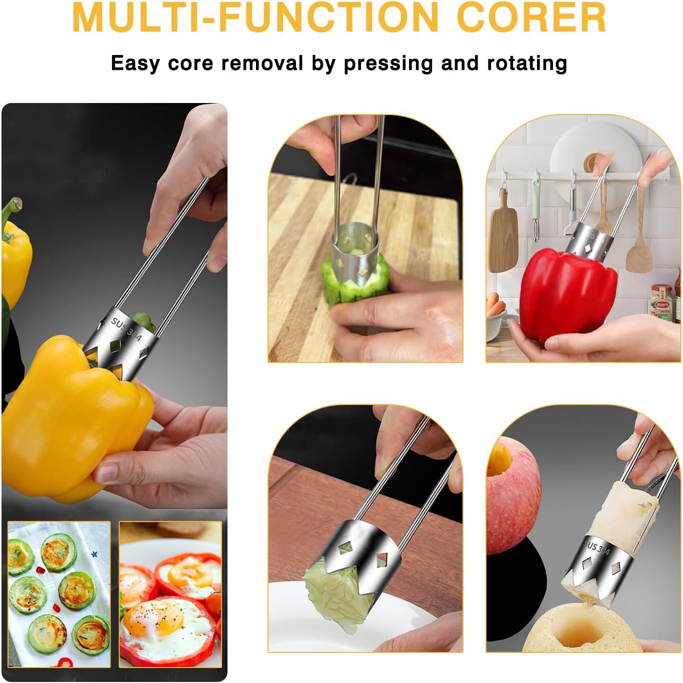 Red Bell Pepper Corer 2 PCS, Jalapeno Corer & Apple Stainless Steel Fruit and Vegetable Corer Gadgets, Core Remover Tool for Zucchini, Tomato, Pear and More Practical Kitchen Tools