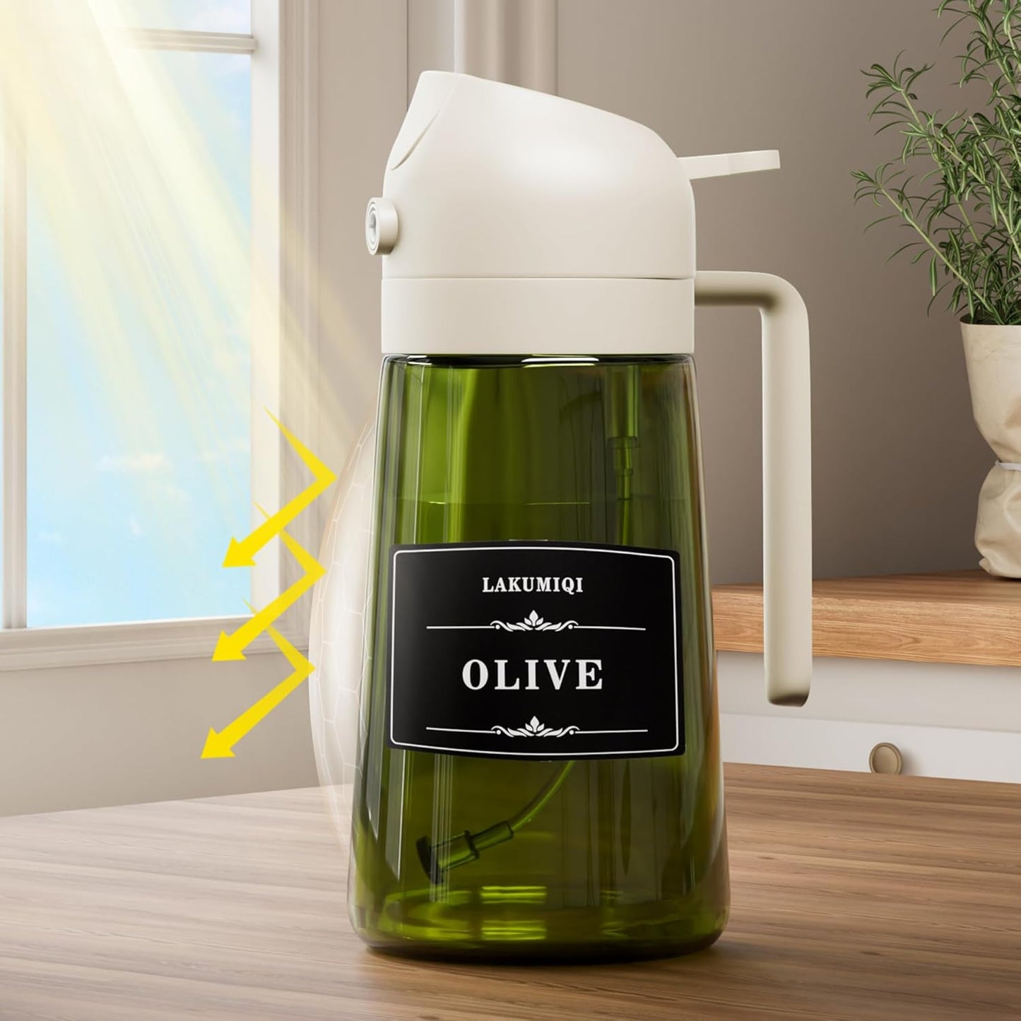LAKUMIQI 2 in 1 Oil Sprayer for Cooking, 16oz Olive Oil Dispenser Bottle for Kitchen, Food Grade Light-Blocking Leak Proof Glass Spray Bottle for Salad, Air Fryer, BBQ