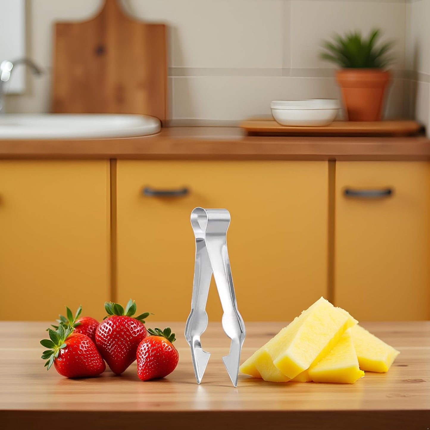 Multi-Function Stainless Steel Kitchen Tool,Fruit/Vegetable Stem Remover, Strawberry Huller and Pineapple Eye Remover,Silver Handle Cooking Gadget for Home Chefs