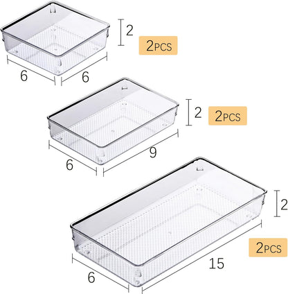 3 Pack Large Clear Plastic Drawer Organizer Tray Cutlery Utensil Makeups Drawer Organizers 12" X 6"