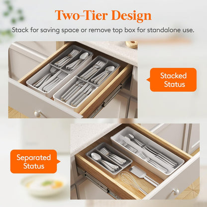 Lifewit Compact Silverware Organizer for Kitchen Drawer, Narrow Flatware Tray Holder, Plastic Cutlery Spoons, Forks and Knives Storage, Black, 1 Pack