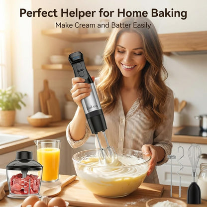 8-in-1 Hand Blender 1200W 5-Speed, Immersion Stick Blender Set with Meat Grinder Dough Hooks Whisk Mixing Cup Storage Rack, for Smoothie Soup Puree Food Dough
