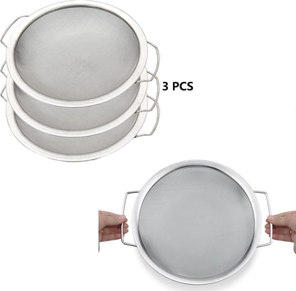 Stainless Steel 60-Mesh Fine Mesh Strainer, Double-Ear Filter Paint, 50-Gallon Paint Sieve, Suitable for Various Liquids, Honey, Small Particle Filter Sifter Strainer (3 of Pack)
