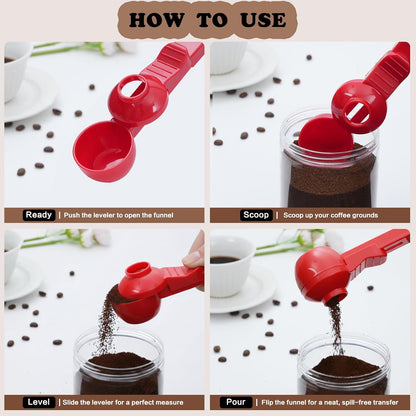 2-in-1 Coffee Scoop with Funnel, 2 Teaspoon Measuring Spoon for Reusable K Cups, Ground Coffee, Protein Powder & Tea, Mess-Free Plastic Design (Pink)