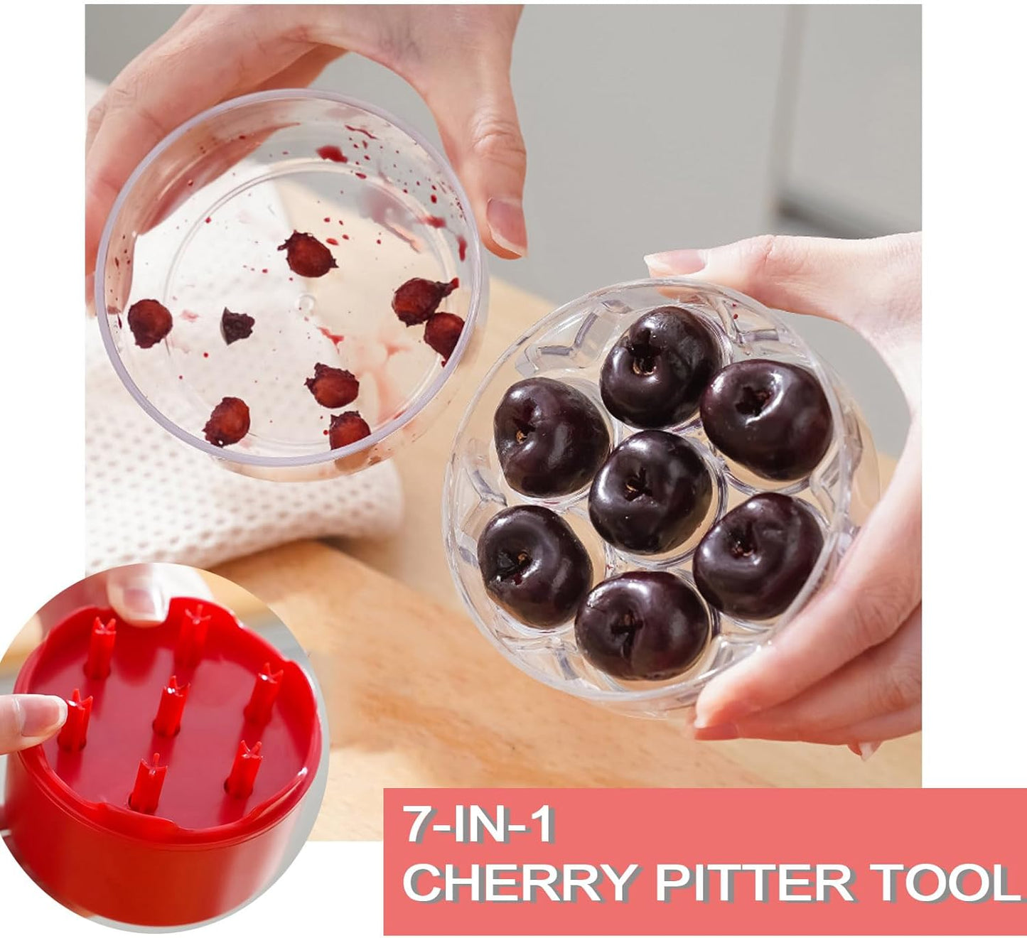Cherry Pitter Tool, 7 Holes Cherry Pitter Tool Pit Remover, Cherry Seed Remover Quick, Multiple Cherry Pit Remover for Kitchen, Cake Shop