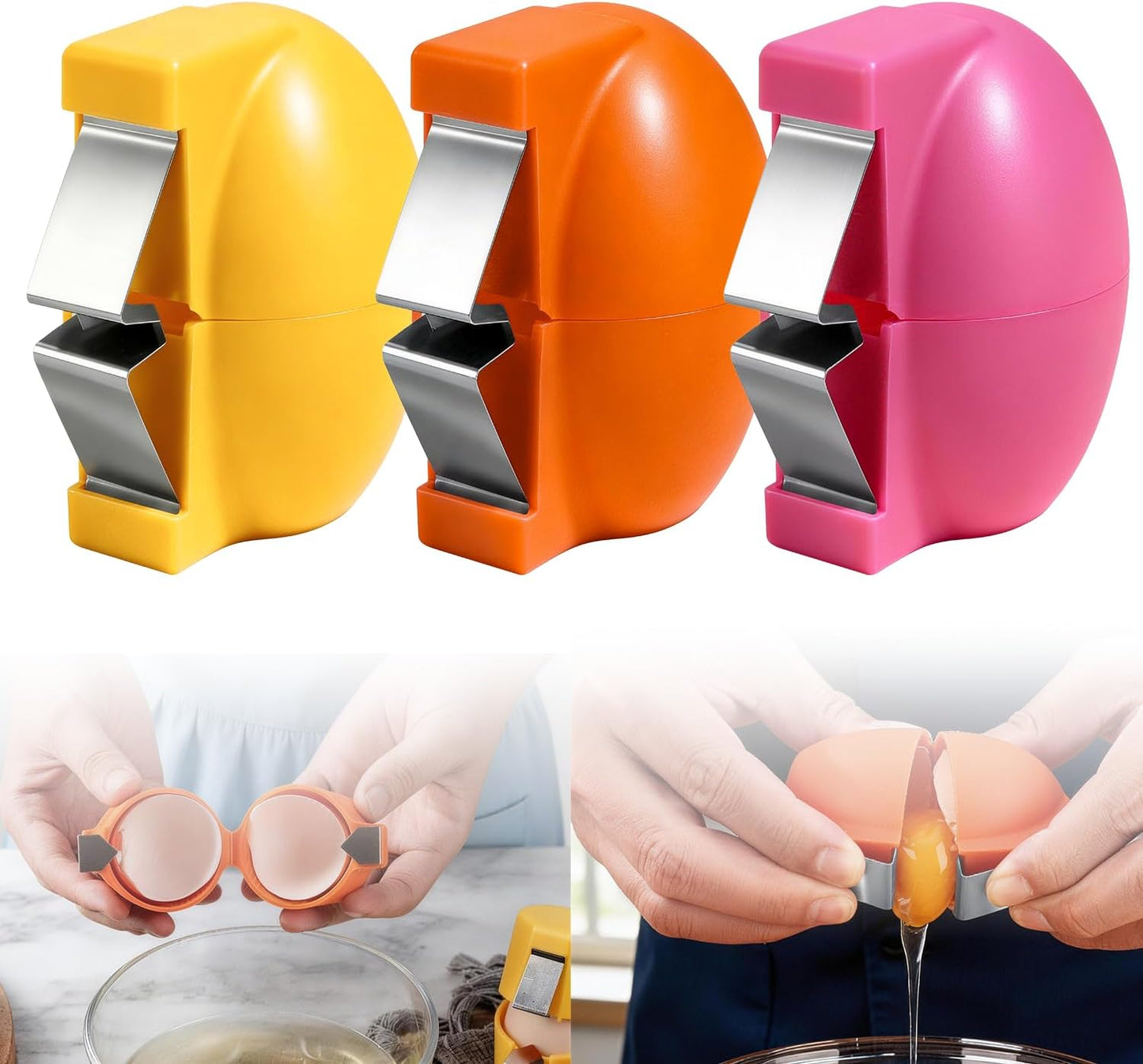 3 PCS Egg Shell Opener Egg Separator for Raw Eggs,Hard Boiled Egg Peeler Egg Cube Egg Separator,Quickly Cutting Off Cooked Eggs,Stainless Steel Eggshell Breaker Kitchen Gadgets (3 pcs) (3 PCS set)
