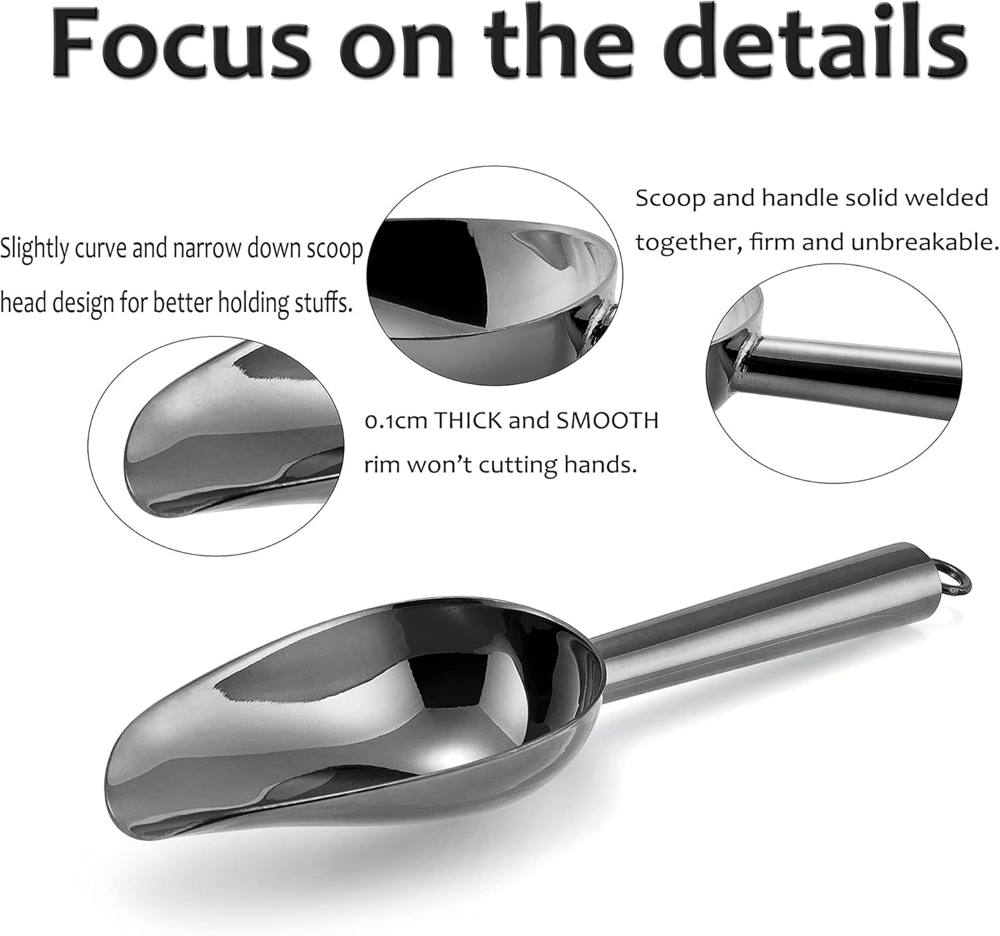 E-far Mini Ice Scoop Set of 2, 3 Ounce Stainless Steel Scoops for Ice Cube/Candy/Flour/Sugar, Metal Utility Scoops for Canisters, Baking, Kitchen Pantry, Rust Proof & Dishwasher Safe