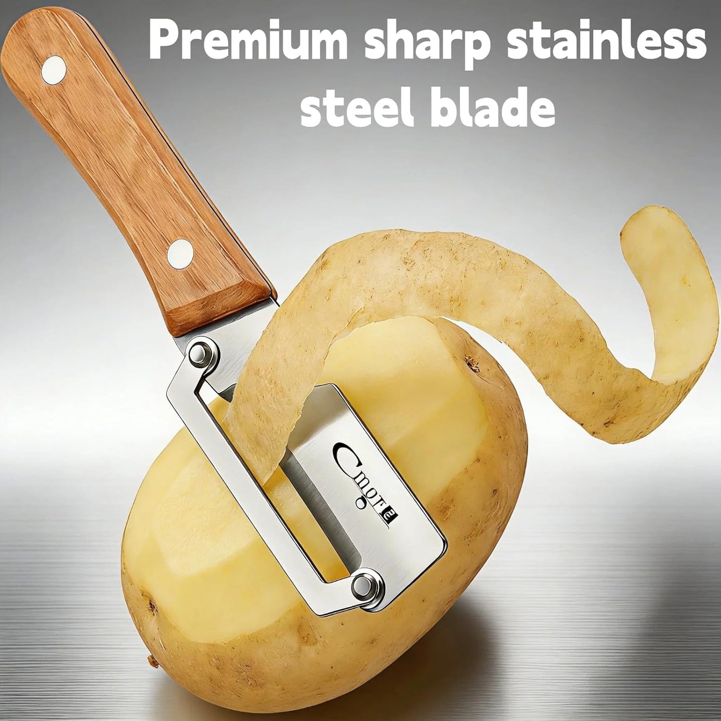 Maxjoy Multifunctional Vegetable Peeler, Zero Flex & Zero Snag, Stainless Steel with Wooden Handle, 2 in 1 Peeler with Bottle Opener for Potato Apple Carrot Fruit