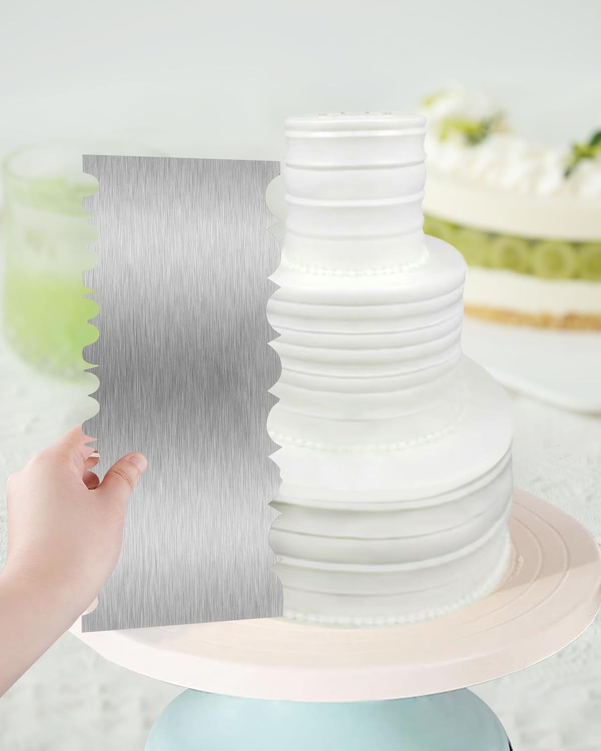 Cake Scraper Smoother Cake Decorating Supplies Kit 8.6 Inch Metal Bench Scraper for Baking Buttercream Smoother Stainless Steel Frosting Cake Comb Edge Side Jagged Comb for Cream Cake-1