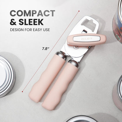 Zulay Kitchen Heavy Duty Stainless Steel Can Opener Manual with Bottle Opener - Rust Proof Manual Can Opener With Turn Knob & Comfy Soft Grip Handles - Black