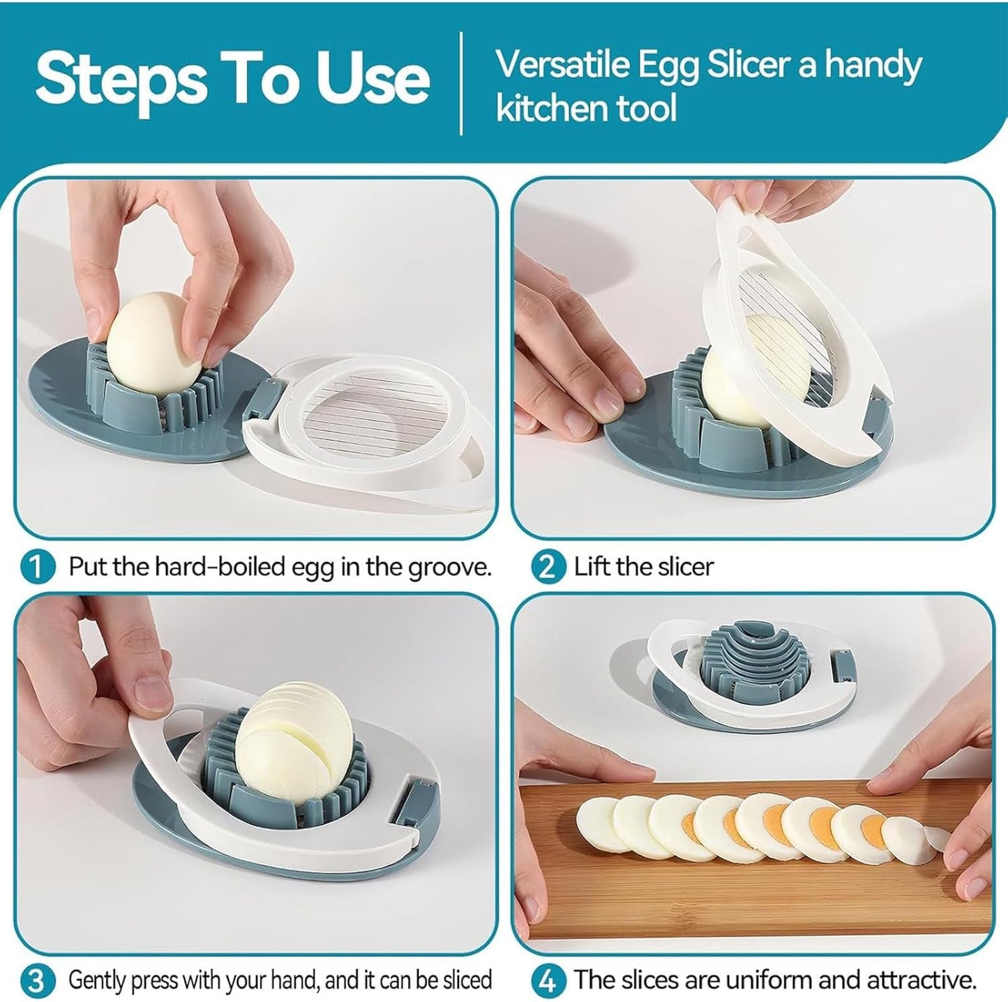 Stainless Steel Wire Egg Slicer, Hard Boiled Egg Cutter, Strawberry Dicer, Multi-Purpose Kitchen Tool (B, One Size)
