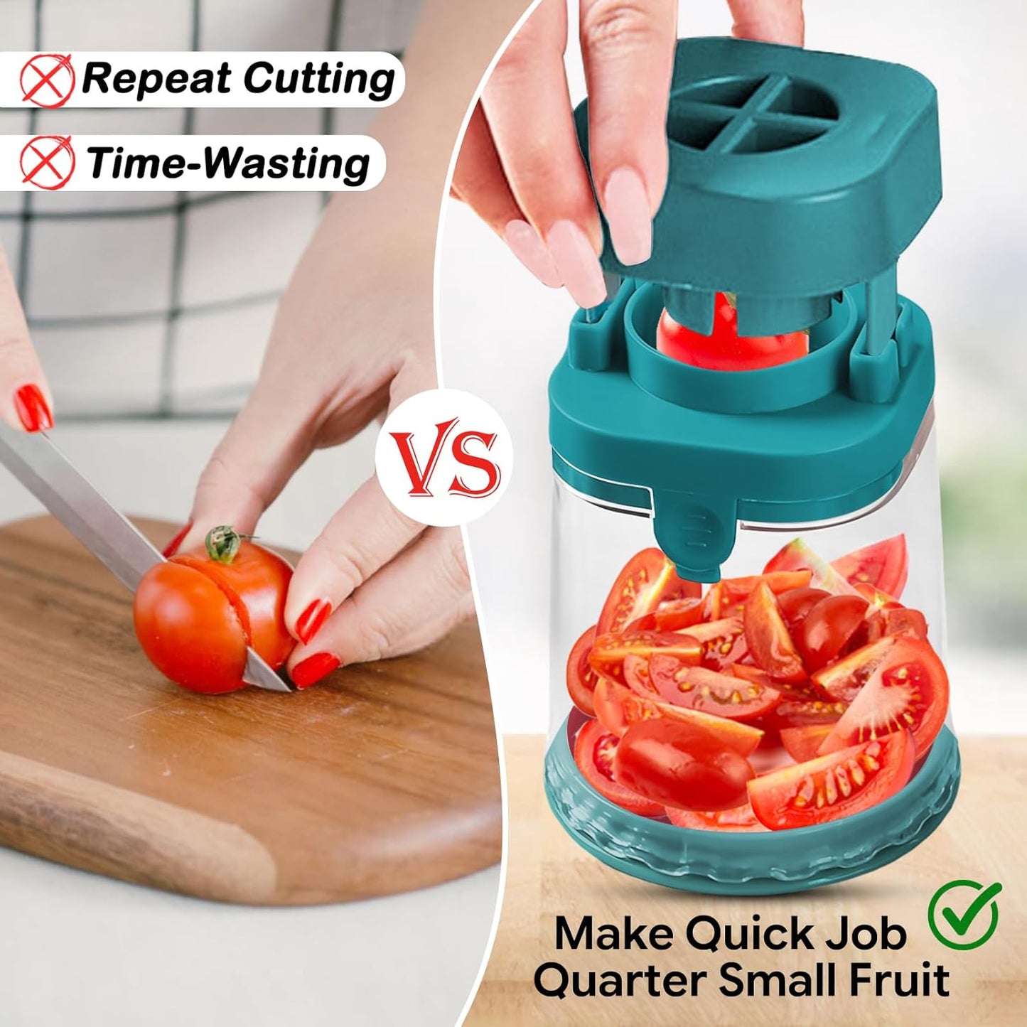 Small Fruit Cutter, Creative Strawberry & Grape Slicer, Quickly Making Fruit Vegetable Salad (Black)
