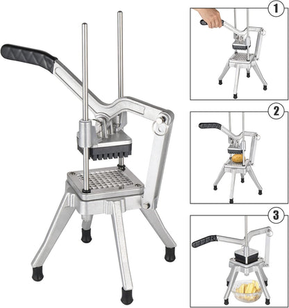ROVSUN Commercial Vegetable Chopper French Fry Cutter Stainless Steel w/ 4 Sizes Blades, Fruit Potato Slicer, 1/2", 3/8", 1/4" & 8-Wedge Blades and Pusher Blocks for Restaurants, Home & Kitchen