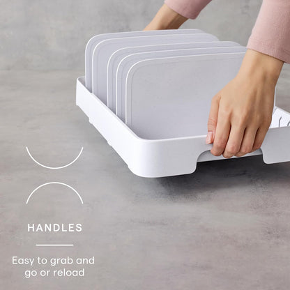 YouCopia StoraLid Food Container Lid Organizer for Kitchen Cabinet Storage with 5 Adjustable Dividers, 10.5''D × 13.4''W × 3.3''H, Large Classic Edition, White
