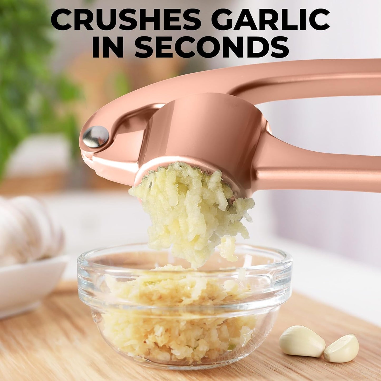 Zulay Kitchen Premium Garlic Press Set - Rust Proof Professional Garlic Mincer Tool - Easy-Squeeze, Easy-Clean with Soft, Ergonomic Handle - Silicone Garlic Peeler & Brush (Silver)