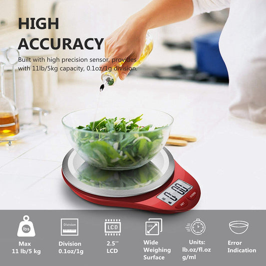 Food Scale, Kitchen Scales Digital Weight Food Grams and Ounces for Weight Loss Baking Cooking of NUTRI FIT, Max 11lb 1g Increment, Backlight LCD Smart Tare Stainless Steel, Easy to Use, AAA Battery