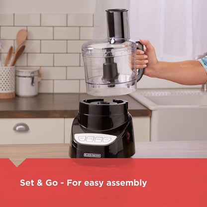 BLACK+DECKER 8-Cup Food Processor, Easy Assembly, Stainless Steel S-Blade, Shred, Slice, Chop, Puree, 450W Motor