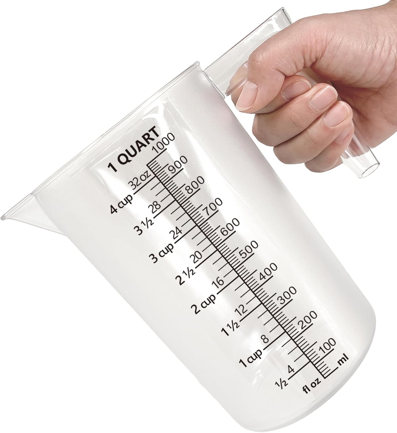 Laser-Etched Measuring Cup Set, 16 oz & 1 Cup Clear Plastic Liquid Measuring Cups, Permanent oz/cup/Tbsp/mL Markings, Food-Grade for Baking & Cooking