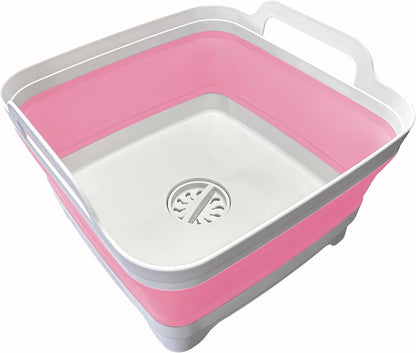 9L (2.4Gal) Dish Basin Collapsible with Drain Plug , Space Saveing Kitchen Storage Tray Dish Wash Basin, Portable Dish Tub, Foldable Dishpan for Camping ,RV,Green