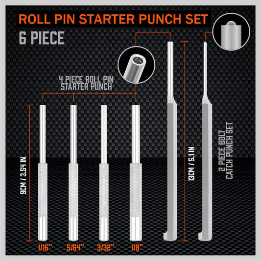 Premium 7-Piece Roll Pin Starter Punch and Bolt Catch Install Punch Set - 1/16, 5/64, 3/32, 1/8-inch