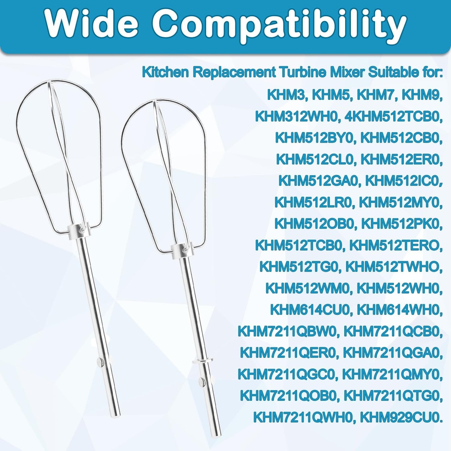 6 Pcs Hand Mixer Beater Attachments for KitchenAid Hand Mixers KHM3 KHM5 KHM7 KHM9, Stainless Steel Hand Mixer Beaters, Whisk, Blending Rod and Dough Hooks