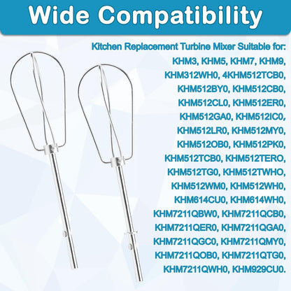 6 Pcs Hand Mixer Beater Attachments for KitchenAid Hand Mixers KHM3 KHM5 KHM7 KHM9, Stainless Steel Hand Mixer Beaters, Whisk, Blending Rod and Dough Hooks