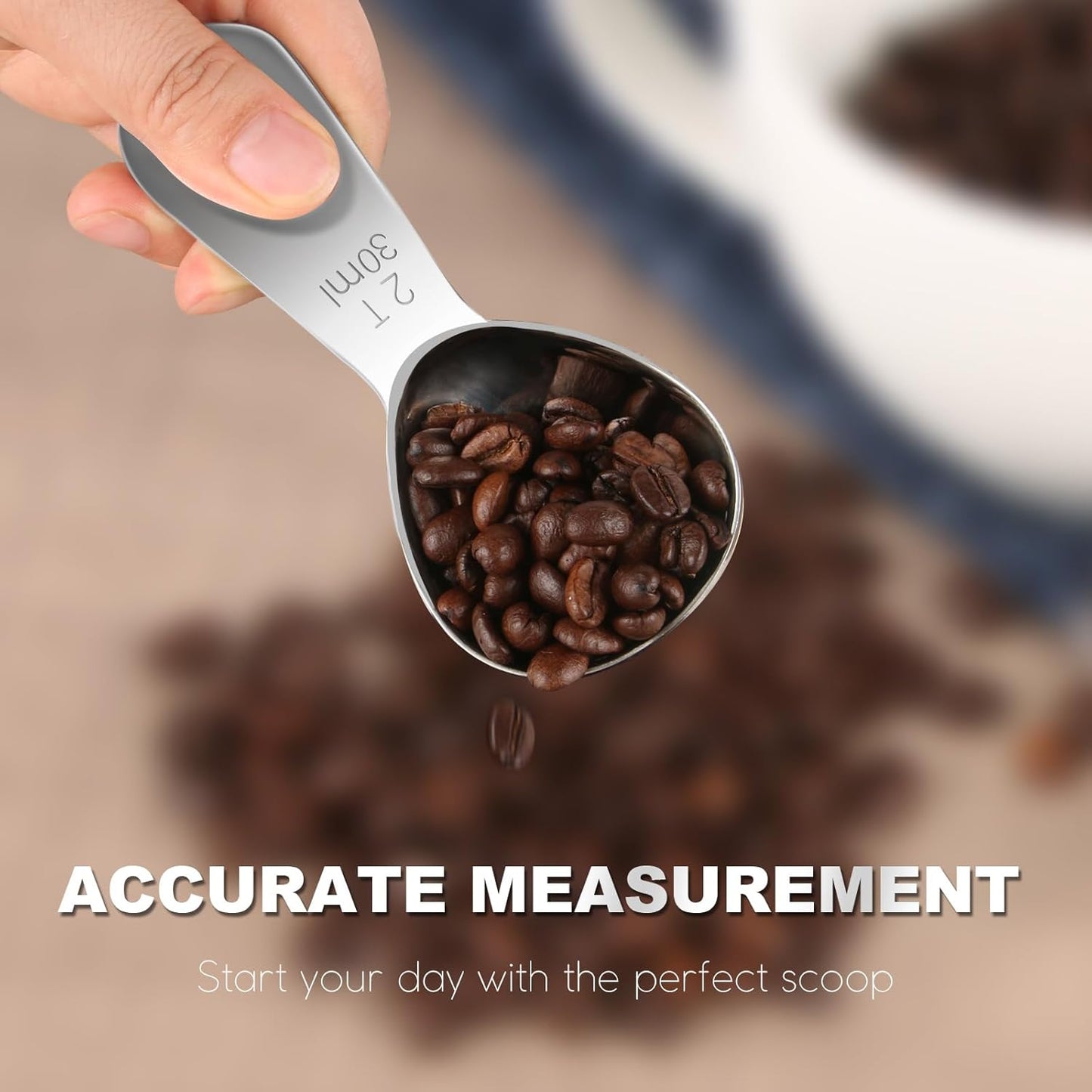 Safring Coffee Scoop Set, Tablespoon Scoop 2 Pc Set (1 Tbsp & 2 Tbsp), Stainless Steel Measuring Spoons for Ground Coffee with Short Handles, for Tea, Sugar, or Flour