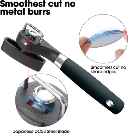 Beneno Can Opener, Manual Side Safe Cut Can Opener Smooth Edge with Durable Sharp Blade, Effort-Saving Knob & Comfortable Non-slip Handle, Brown