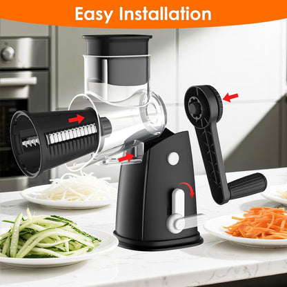 MealHelper 5 Blade Rotary Cheese Grater and Vegetable Chopper with Storage Box and Hand Crank, Compact Shredder for Cheeses, Veggies, Nuts - Easy to Use, Non-slip Suction Base,White