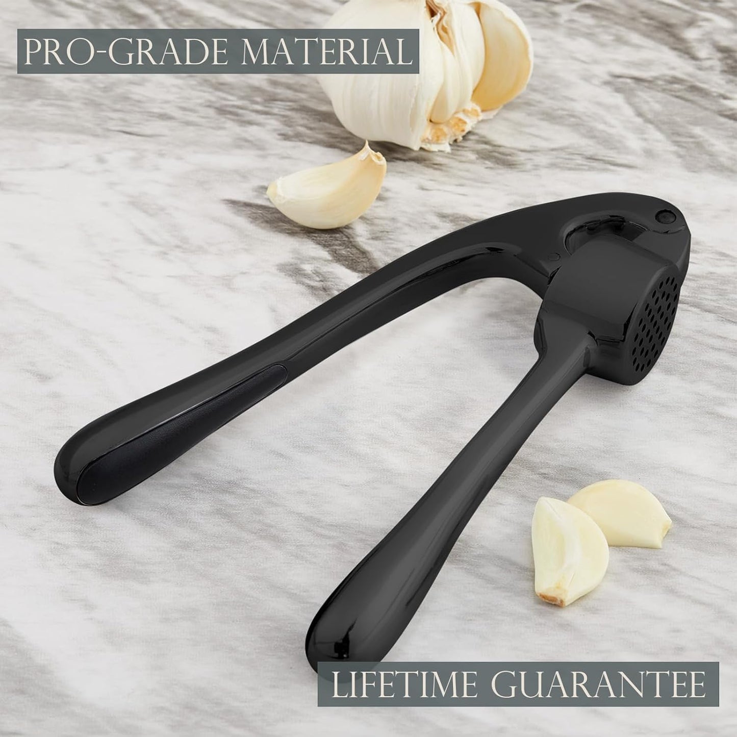 Kitessensu High Effective Garlic Press With Studs, Heavy Duty Garlic Mincer, Easy to Squeeze and Clean, Rust Proof, Ginger Crusher- Imperial Silver