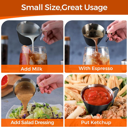 YARRAMATE 2 Pcs Espresso Cups with Handle, Stainless Steel Espresso Accessories, Double Spout Metal Measuring Cup with Dual Scale, Espresso Shot cup with V-Shaped Mouth, 3.4OZ/100ML(Silver)