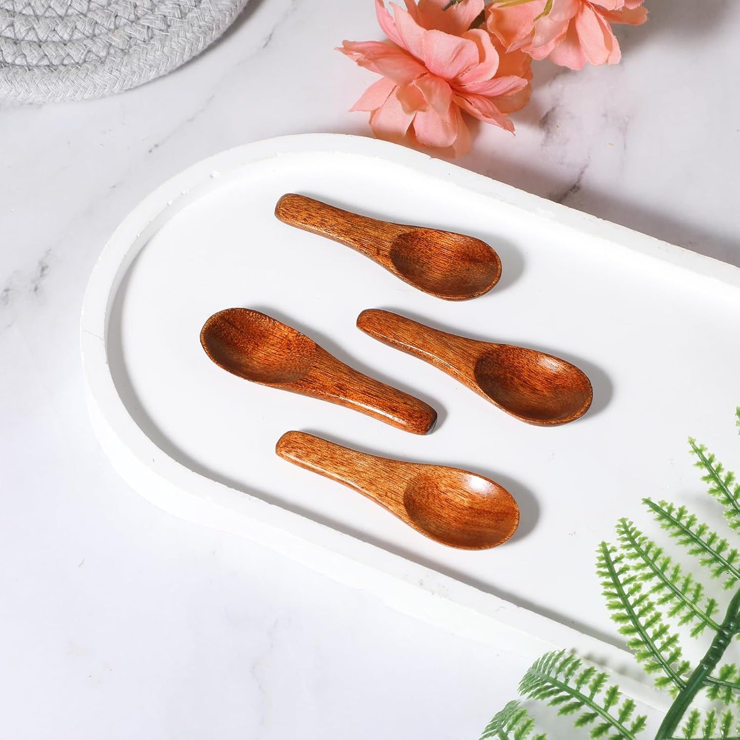 Ymapinc 4 Pcs Tiny Wooden Spoons, Handmade Mini Spoon for Spices Jars Sugar Salt Sauce Honey Kitchen Cooking(2.42inch, Red Brown)