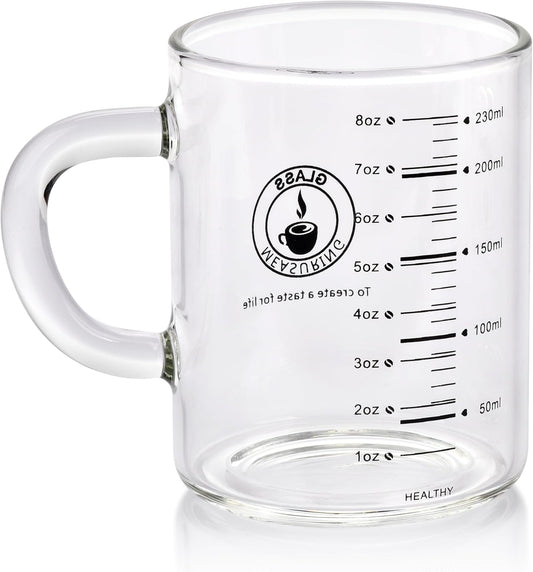8 Oz Glass Measuring Cup Espresso shot glasses Clear Coffee Mugs for Hot or Cold Glass Expresso Small Coffee Cup with Glass Handle High Borosilicate Glass Cup (Colorful)