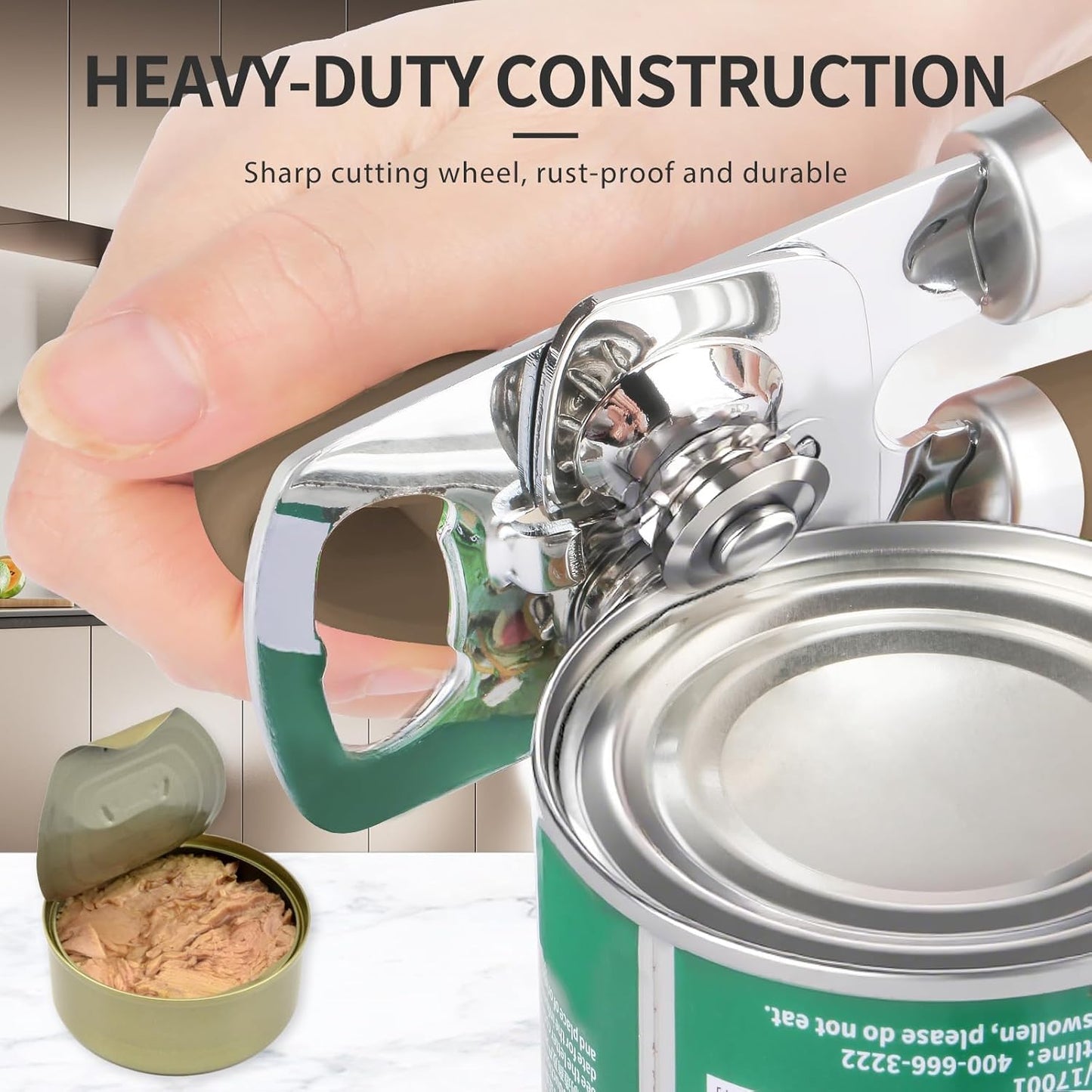 Safring Can Opener Manual, Heavy Duty Stainless Steel Smooth Edge Can Openers With Soft Touch Handle, Oversized Handheld Easy Turn Knob, Multi-Function Bottle Opener, Black