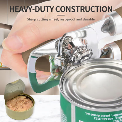 Safring Can Opener Manual, Heavy Duty Stainless Steel Smooth Edge Can Openers With Soft Touch Handle, Oversized Handheld Easy Turn Knob, Multi-Function Bottle Opener, Black