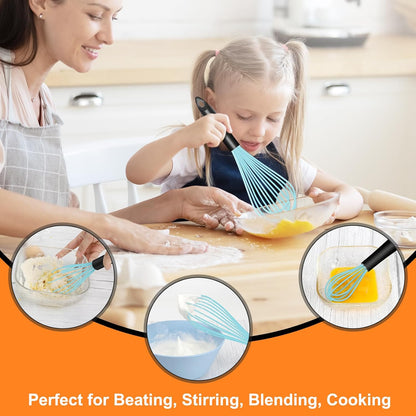 HOTEC 4 Pieces Silicone Whisks Set, Wire Balloon Whisks for cooking Egg Beater, Non-slip Handle Whisk for Non-stick Cookware Perfect for Cooking, Stirring, Beating and Blending (Multicolor)