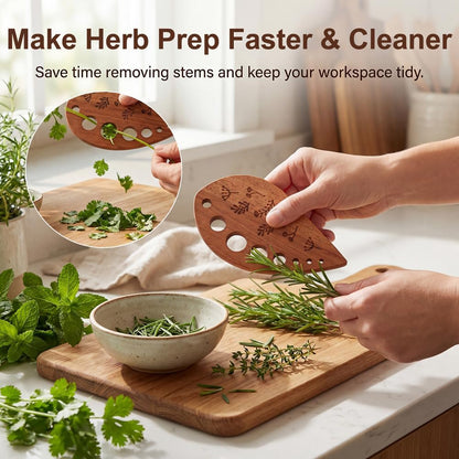 Wooden Herb Stripper 8-Hole Vegetable Leaf Separator, Herb Peeler for Quick Leaf Stripping for Kale, Collard Greens, Thyme, Basil, Rosemary Stripper Kitchen Gadget
