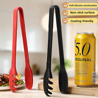 Silicone Pasta Tongs, Spaghetti Spoon Server with Teeth, Non-Scratch Pasta Spoon for Cooking and Serving, Heat Resistant Pasta Server for Spaghetti, Noodles and More - Red