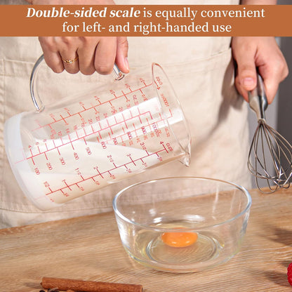 Newness 2-Cup Glass Measuring Cup For Baking and Cooking, (Upgraded, 3 Marking Including Cup/ML/Ounce Scale) Dishwasher, Freezer, Microwave, and Preheated Oven Safe, Essential Kitchen Tools