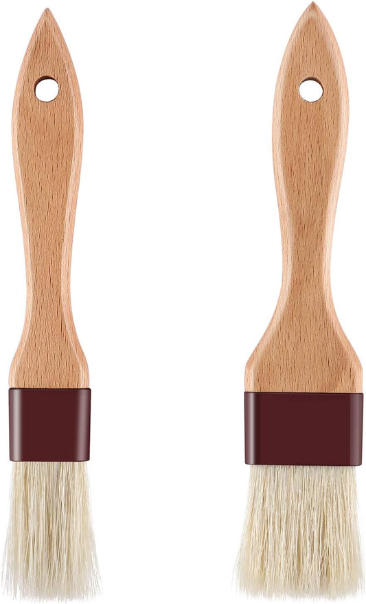 1 inch & 1.5 inch Pastry Brush Natural Boar Bristle Basting Brush Kitchen Oil Brush with Beech Wooden Handle and Hanging Rope String Grill BBQ Sauce Baster Baking Cooking Marinade Brushes (Pack of 2)
