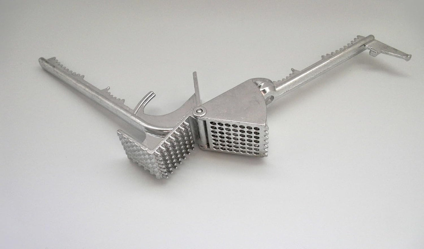 Tredoni Aluminium Big Garlic Press Masher with Head-Cleaner, Olive Pitter, Nutcracker, Meat Tenderizer & Fish Scraper
