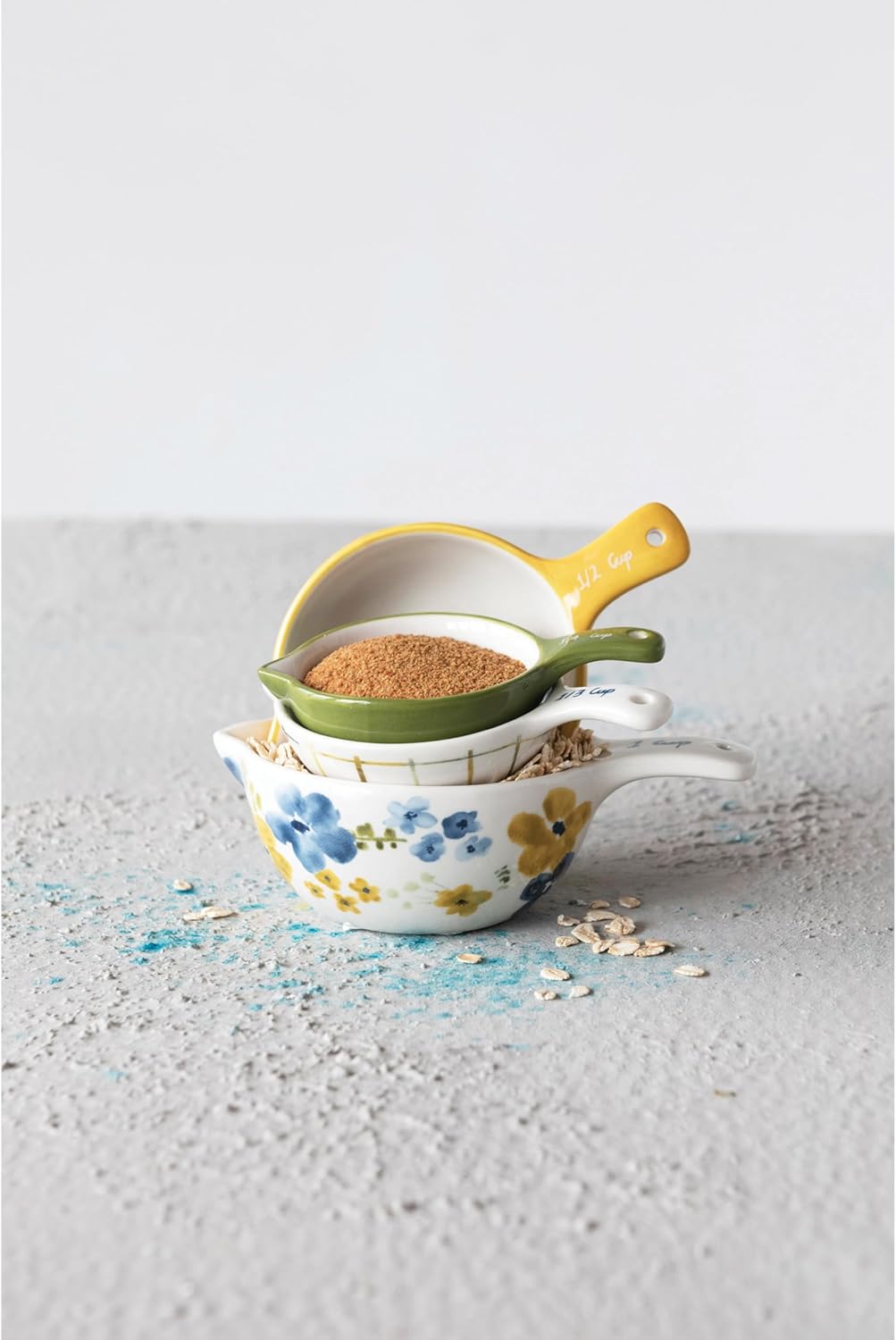 Creative Co-Op Hand-Painted Stoneware Measuring Cups, Multicolor