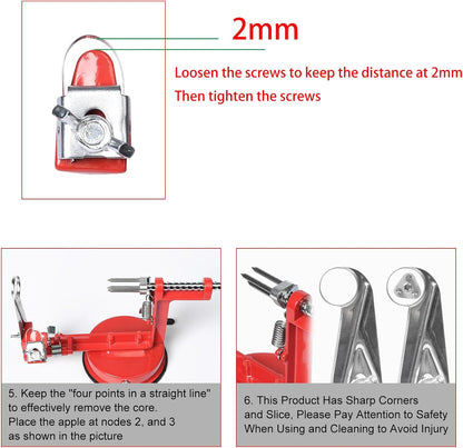 Apple Peeler Corer, Apple Peeler, 3 in 1 Peel Slice Remove Core, with Suction Base Suitable for Apples, Pears, Potatoes, Carrots (Red)