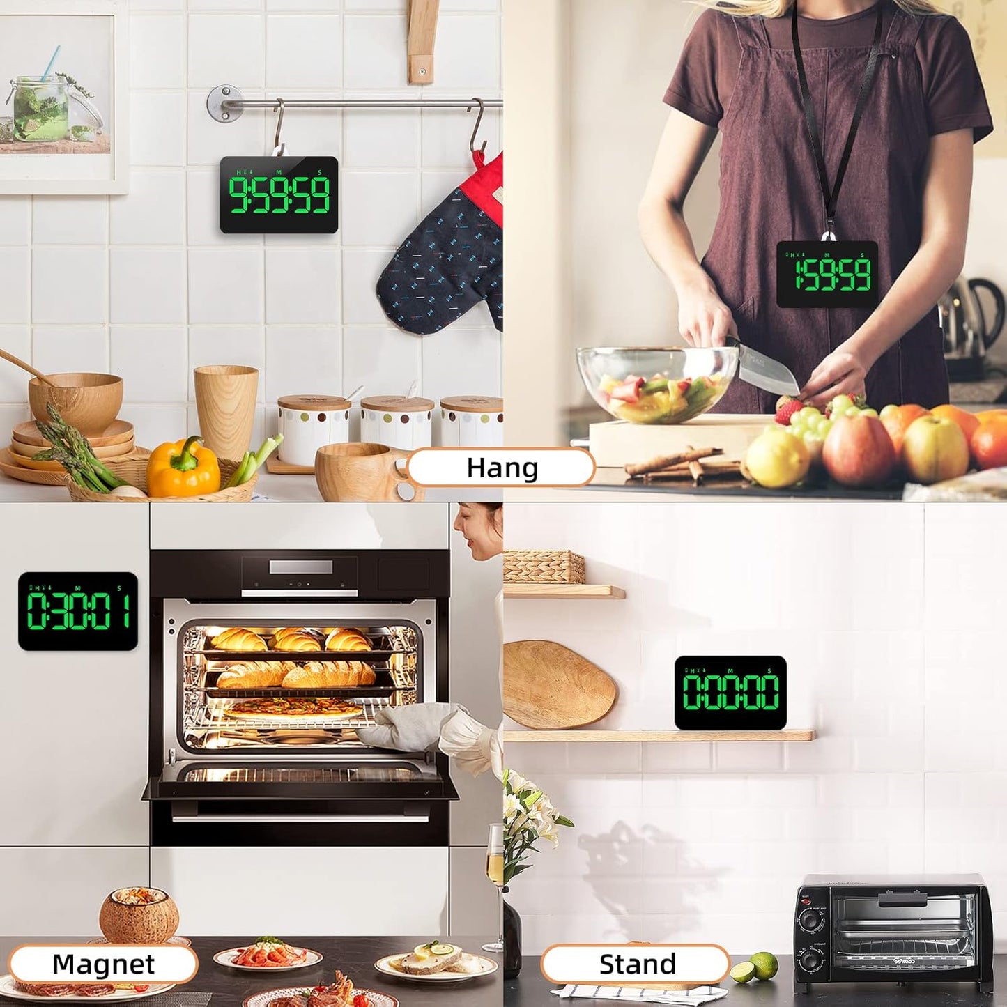 Rechargeable Digital Kitchen Timer for Cooking, Magnetic Timers with Countdown/up, Kids Timer with 5”LED Display 3 Brightness 4 Volume Adjustable for Classroom/Office/Home/Work/Study/Fitness/Game