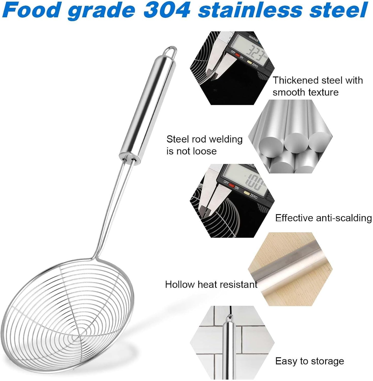 Steel Spider Strainer Skimmer Ladle, 5.5 Inch Pasta Strainer Spoon Strainer Spider Skimmers Kitchen Gadgets Wire Strainer for Kitchen Cooking and Frying